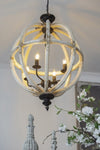 ZUN 4- Light Farmhouse Chandelier, Wood Chandelier Globe Hanging Light Fixture with Adjustable Chain for W2078137924