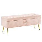 ZUN U-Can 44.5-inch Button-Tufted Ottoman with Safety Close Hinge, Upholstered Fabrics, Solid Wood WF307704AAP