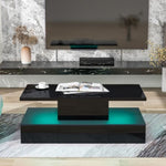 ZUN ON-TREND Modern Glossy Coffee Table With Drawer, 2-Tier Rectangle Center Table with LED lighting for WF297894AAB