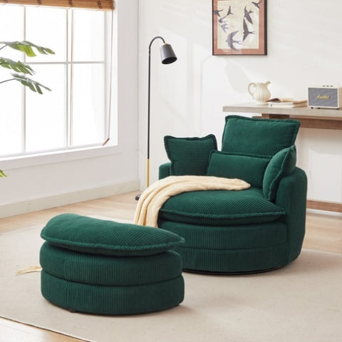 ZUN 38"W Oversized Swivel Chair with moon storage ottoman for Living Room, Modern Accent Round Loveseat W834P150057