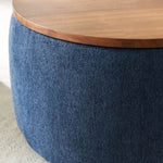 ZUN Round Storage Ottoman, 2 in 1 Function, Work as End table and Ottoman, Navy W48735176