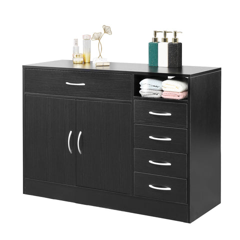 ZUN MDF With Triamine Double Doors And Five Drawers Bathroom Cabinet Black 59815663
