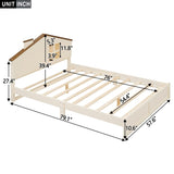 ZUN Full Size Wood Platform Bed with House-shaped Headboard and Built-in LED, Walnut+Milk White WF314524AAD