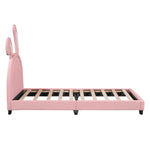 ZUN Twin Size Upholstered Leather Platform Bed with Rabbit Ornament, Pink WF299137AAH