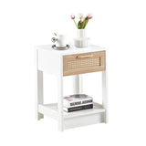 ZUN 15.75" Rattan End table with drawer, Modern nightstand, side table for living room, bedroom,white W126573112