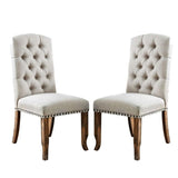 ZUN Set of 2 Ivory Fabric Upholstered Dining Chairs in Rustic Oak Finish B016P156824