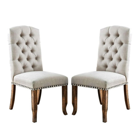 ZUN Set of 2 Ivory Fabric Upholstered Dining Chairs in Rustic Oak Finish B016P156824