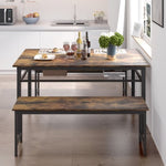 ZUN 3 Pieces Farmhouse Kitchen Table Set with Two Benches, Metal Frame and MDF Board W57868889