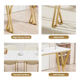 ZUN 47" Modern High White Bar Table with Golden Double Pedestal WF322495AAG