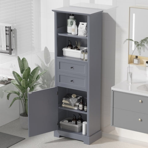 ZUN Bathroom Storage Cabinet, Tall Storage Cabinet with Two Drawers, Open Storage, Adjustable Shelf, WF312162AAE