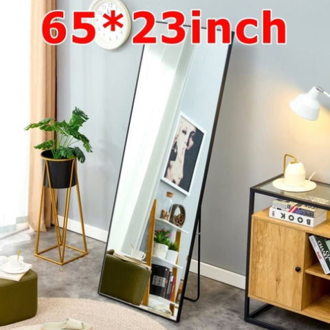 ZUN Black Solid wood frame full-length mirror, dressing mirror, bedroom home porch, decorative mirror, W115155687