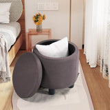 ZUN JST Home Decor Upholstered Round Fabric Tufted Footrest Ottoman, Ottoman with Storage for Living W1958125496