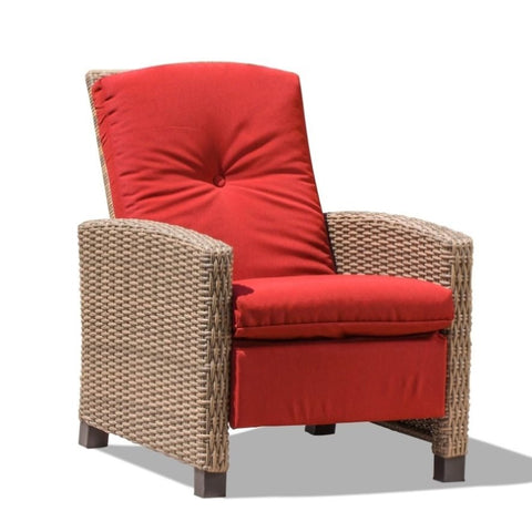 ZUN Indoor & Outdoor Recliner, All-Weather Wicker Reclining Patio Chair, Red Cushion W1859113288