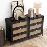 ZUN Modern Cannage Rattan Wood Closet 6-Drawer Dresser Wood Storage Cabinet Sideboard for Bedroom, WF303224AAB