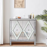 ZUN Storage Cabinet with Mirror Trim and Diamond Shape Design, Silver ,for Living Room, Dining Room, W1445103593