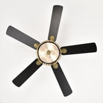 ZUN 52inch Antique Bronze Metal 3 Lights Crystal Ceiling Fan with 5 Wood Blades, Two-color fan blade, AC W1592P152766