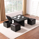 ZUN Coffee Table with 4 Storage Stools, Space Saving Living Room Folding Dining Table, Office Desk, W1781114098
