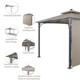 ZUN TOPMAX Patio 9.8ft.L x 9.8ft.W Gazebo with Extended Side Shed/Awning and LED Light for WF286149AAD
