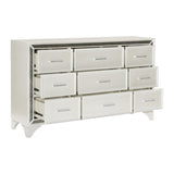 ZUN Pearl White Metallic Finish Dresser 1pc 9 Drawers Silver Glitter Trim Modern Bedroom Furniture B011134410