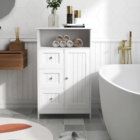 ZUN Bathroom standing storage cabinet with 3 drawers and 1 door-White W28235523