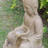 ZUN 22 inches Sandstone Water Fountain Buddha Design Water Feature for Lawn & Garden Outdoor Indoor W2078137326
