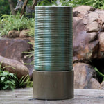 ZUN 19.5x19.5x43.5" Large Concrete Cylinder Green & Brown Ribbed Water Fountain, Outdoor Bird Feeder / W2078125151