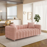 ZUN 80" pink fleece Sofa for living room bedroom includes two pillows W1278106647