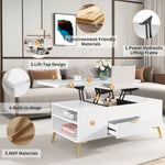 ZUN Modern Lift Top Coffee Table Multi Functional Table with Drawers in White WF307471AAK