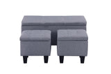 ZUN [VIDEO] Large Storage Ottoman Bench Set, 3 in 1 Combination Ottoman, Tufted Ottoman Linen Bench for W142063971