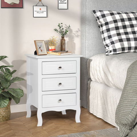 ZUN 45*38*63cm Country Style Three Drawer Night Table Large Size White 28679018
