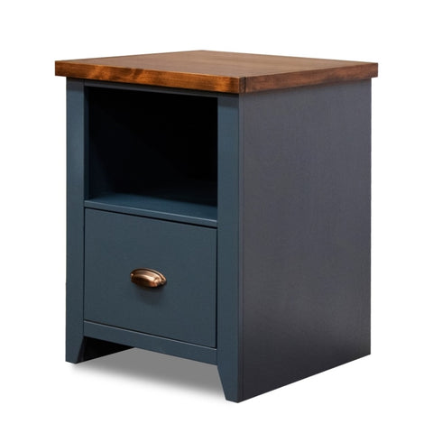 ZUN Bridgevine Home Nantucket 22 inch 1-drawer file, No Assembly Required, Blue Denim and Whiskey Finish B108131557