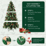 ZUN 7.5ft Pre-Lit Artificial Flocked Christmas Tree with 350 LED Lights&1200 Branch Tips,Pine Cones& 84586897