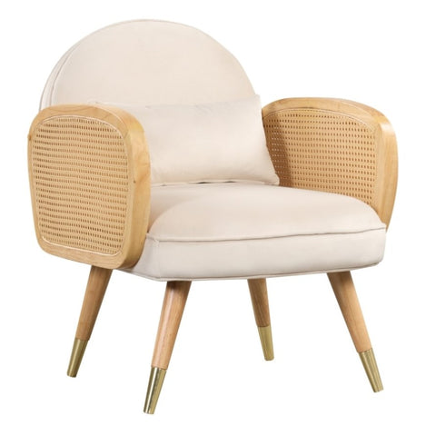 ZUN Amchair with Rattan Armrest and Metal Legs Upholstered Mid Century Modern Chairs for Living Room or WF302632AAK