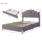 ZUN Queen Size Upholstered Platform Bed with LED Lights and 4 Drawers, Stylish Irregular Metal Bed Legs WF312290AAE