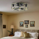 ZUN Flush Mount Ceiling Fans with Lights and Remote Control green Caged Low Profile Ceiling Fan Modern W1340137045