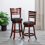 ZUN 30" Bar Height Slat Back Swivel Stool, Cherry Finish, Charcoal Fabric Seat B04660687