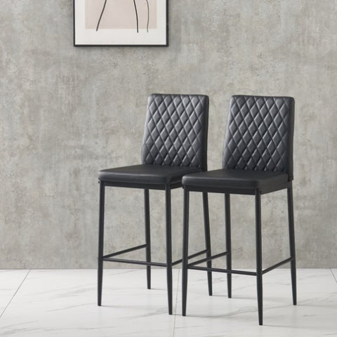 ZUN Black modern simple bar chair, fireproof leather spraying metal pipe, diamond grid pattern, W29956431