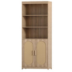 ZUN Bookshelf 5 Tier Book Shelf Rattan Tall Bookcase with Doors Storage Wood Shelves Large Bookshelves 90719368