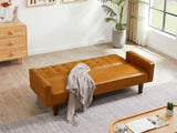 ZUN Brown Convertible Double Folding Living Room Sofa Bed, PU Leather, Tufted Buttons,Removable Wooden 67482142