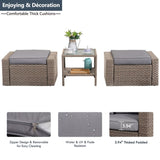 ZUN Brown Wicker Rattan Coffee Table Small Ottoman Furniture Set Outdoor Foot Stool Ottoman For Living W1828P148586