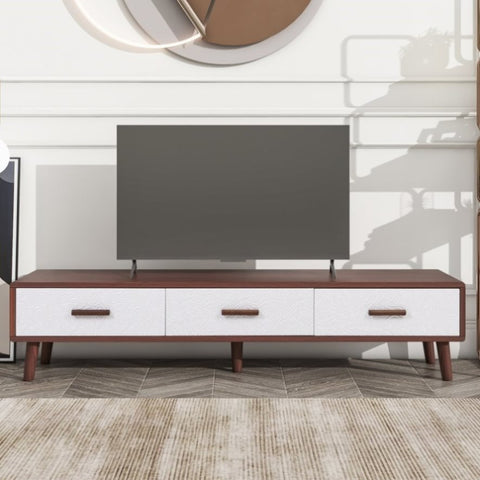 ZUN U-Can Modern TV Stand with 3 Drawers Adorned with Embossed Patterns for 65+ Inch TV, Rectangle WF314372AAD