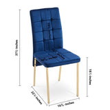 ZUN Dark Blue Velvet High Back Nordic Dining Chair Modern Fabric Chair with Golden Color Legs, Set Of 4 W116465064
