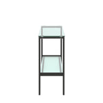 ZUN Console Table Double layer tempered glass rectangular porch black leg double layer glass tea 45718559