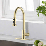 ZUN Stainless Steel Pull Down Kitchen Faucet with Soap Dispenser Brushed Gold JYBB41202BG