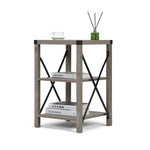 ZUN Farmhouse Square End Table, Wood Sofa Side Table with X-Shaped Metal Support, 3-Tier Storage Shelf W2181P146753