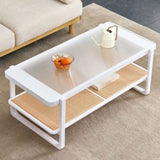 ZUN Modern minimalist white double layered solid wood coffee table. Glass tabletop, imitation rattan W1151134809