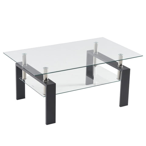 ZUN Arc Shaped Two Tiers Tempered Glass Coffee Table 58251189