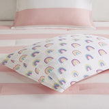 ZUN Cotton Cabana Stripe Reversible Comforter Set with Rainbow Reverse B035100405