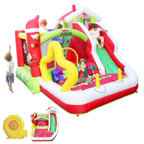 ZUN Christmas Jump 'n Slide Inflatable Bouncer for Kids Complete Setup with Blower W1677115483