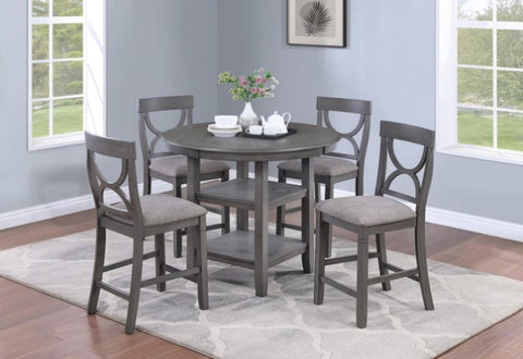 ZUN Counter Height Dining Table w Storage Shelve 4x Chairs Padded Seat Unique Design Back 5pc Dining Set B011P145834